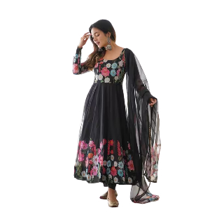 Floral Print Flared Kurta Suit Set at Flat 58% off + Use Code (FREESHIP) for Free Shipping
